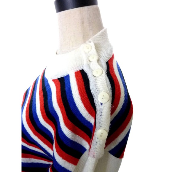 Vintage Retro Boho 80s Sweater Red Black White Stripe Sweater Small - Picture 5 of 6